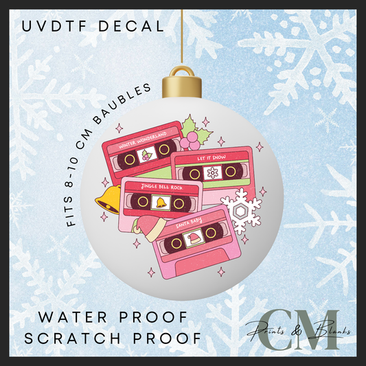 Christmas cassette 8-10cm bauble Uvdtf decal