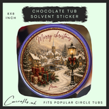 Christmas Town chocolate tub solvent sticker