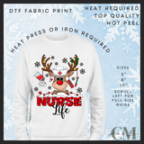 Nurse life reindeer DTF transfer