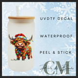 Christmas lights highland cows Uvdtf single transfers. (4” / 10cm)