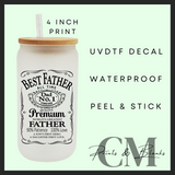 Best Father, Fathers Day Uvdtf single decal (4” / 10cm)