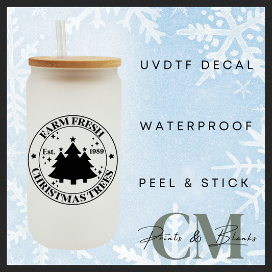 Farm fresh Christmas trees Uvdtf single decal (4” / 10cm)