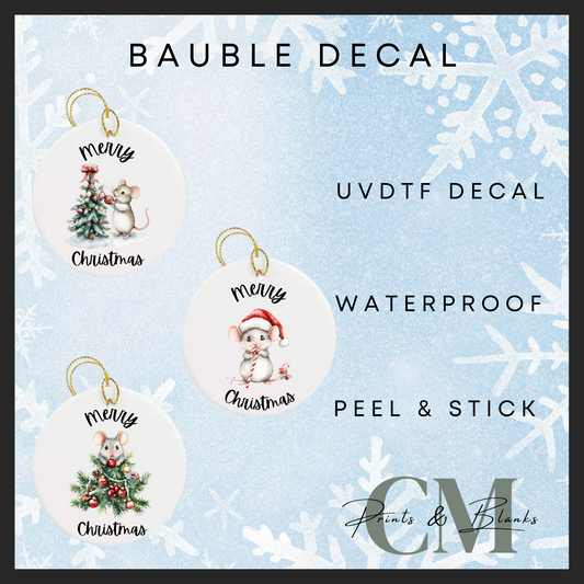Mice Christmas bauble uvdtf single decal (pack of 3) (4” / 10cm)