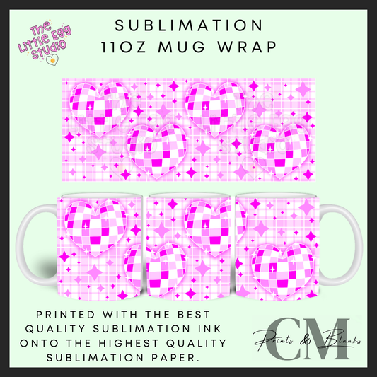 Heart disco ball 11oz sublimation mug wrap