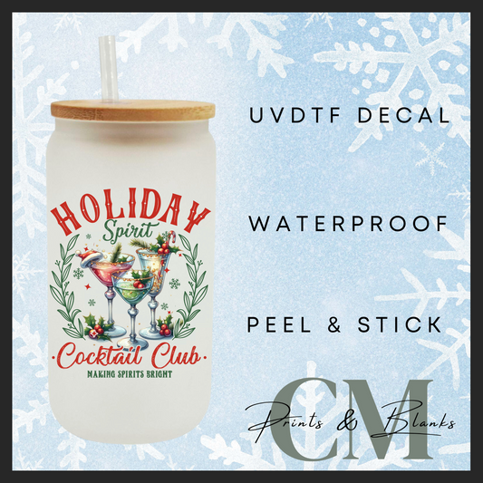 Holiday cocktail club single uvdtf decal (4” / 10cm)