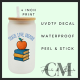 Teach, love, inspire male teacher Uvdtf single decals (4”, 10cm)