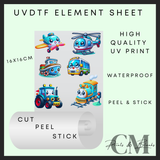 Cartoon style vehicles uvdtf element sheet