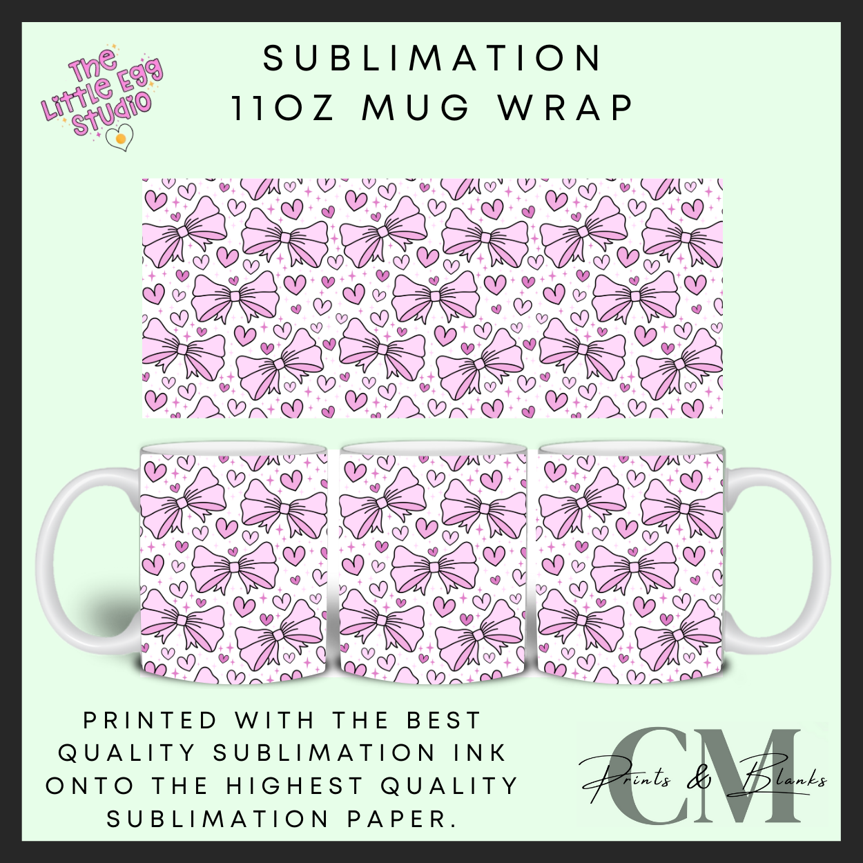 Pink bows 11oz sublimation mug wrap