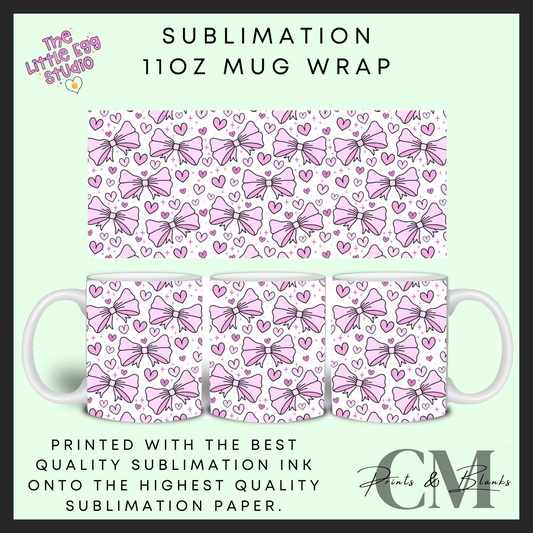 Pink bows 11oz sublimation mug wrap