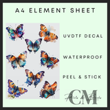 Watercolour butterflies A4 uvdtf element sheet