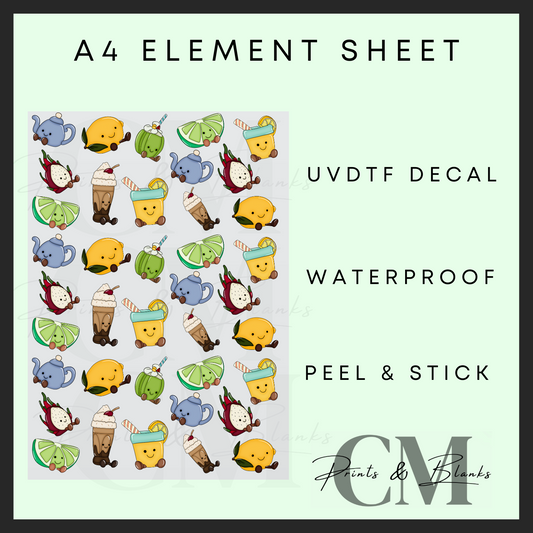 Summer drinks jelly Teddy A4 uvdtf element sheet