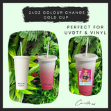 White to pink colour changing 24oz cold cup