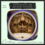 Golden Chandelier chocolate tub solvent sticker