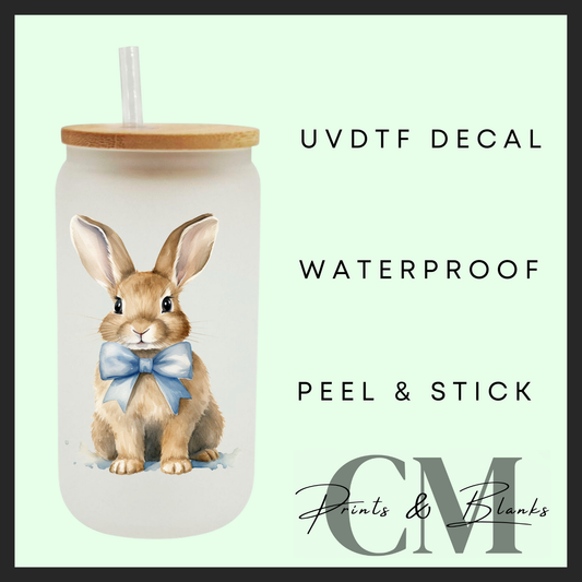 Blue bunny with bow Uvdtf single decal (4” / 10cm)