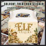 Solvent treat box sticker - elf snacks gold