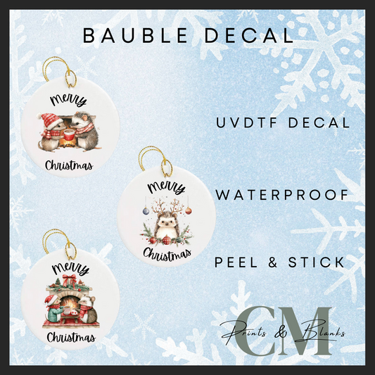Mice and hedgehog Christmas bauble uvdtf single decal (pack of 3) (4” / 10cm)