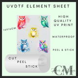 Colourful owls Uvdtf element sheet