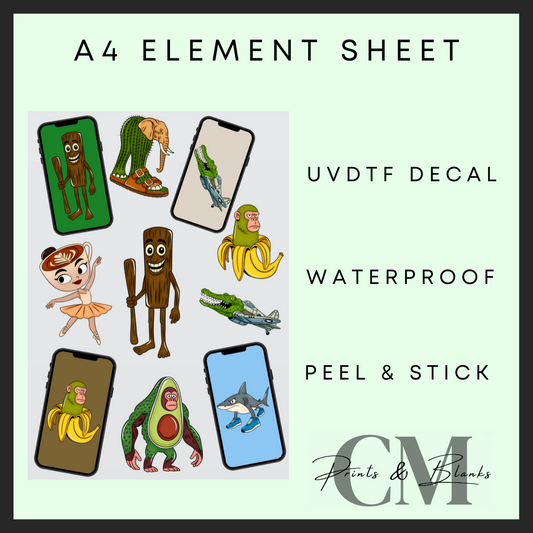 Brain rot monsters on phones Uvdtf A4 element sheet