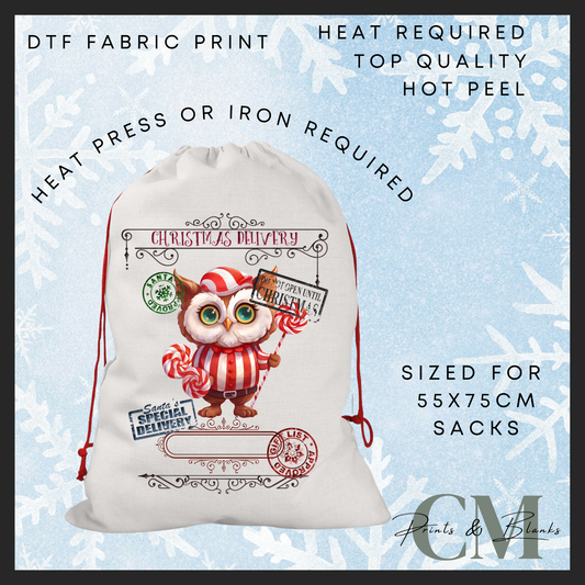 Peppermint owl DTF Santa sack transfer