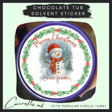 snowman red & green border chocolate tub solvent sticker