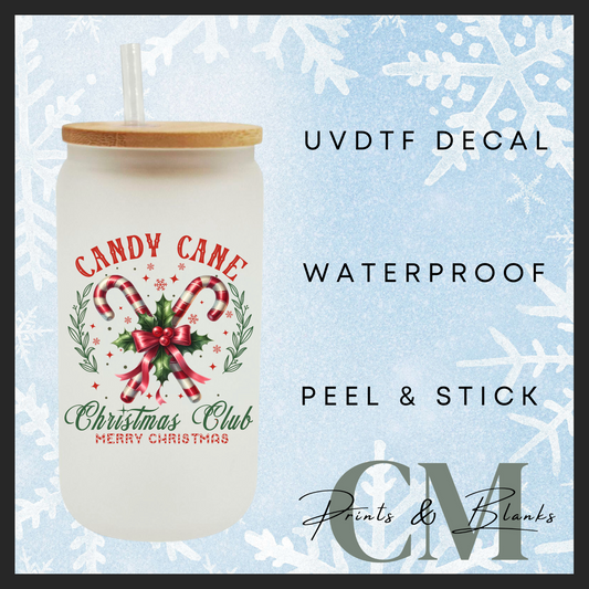 Candy cane Christmas club single uvdtf decal (4” / 10cm)