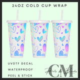 Blue & purple love hearts 24oz Uvdtf wrap