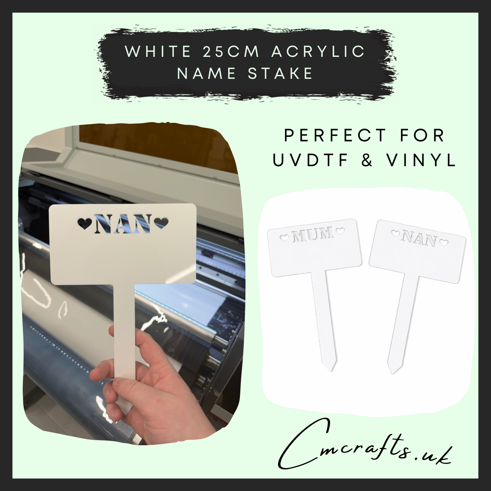Stake Names White 25cm acrylic name stake – cmcraftsuk